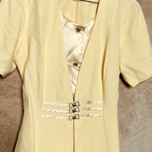 Vintage 90s Wayne Diamond Pale Yellow Layered Shift Dress Button Up Satin Retro - Picture 5 of 10